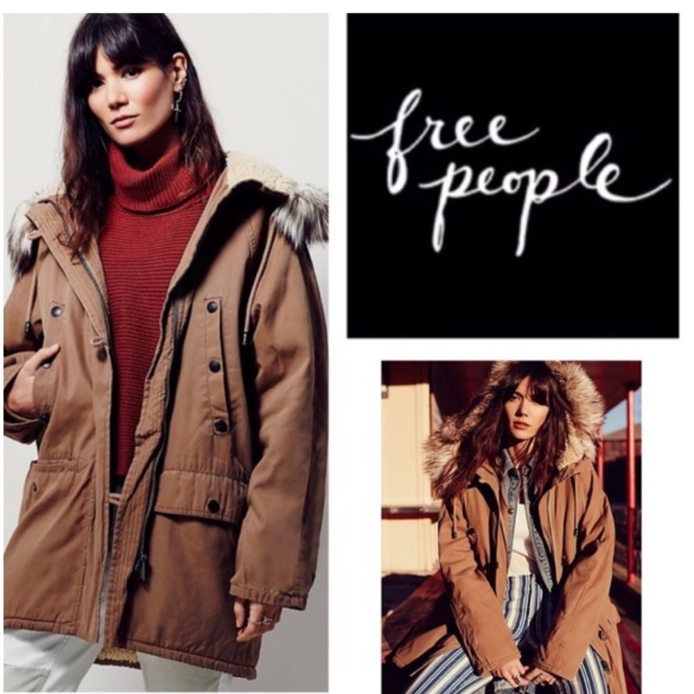 Free People Up in the Hills Oversized hooded fur parka jacket Size Small